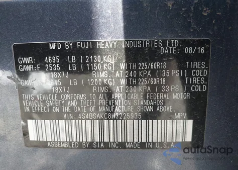 2017 Subaru Outback 2.5I Limited from USA, damaged, VIN 4S4BSAKC8H3225935